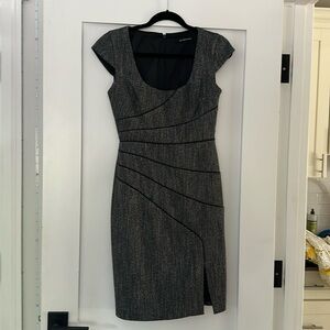 Black Halo black leather piping cap sleeve dress